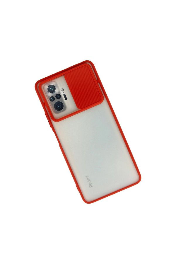 Evimdeyokyok Xiaomi Redmi Note 10 Pro Kılıf Palm Buzlu Kamera Sürgülü Silikon - Kırmızı