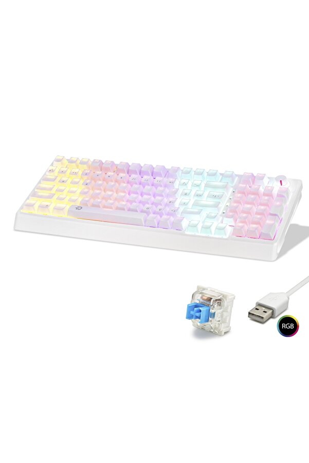 Evi̇mdeyokyok Mekani̇k Klavye 104 Tuş Blue Swi̇tch Rgb - Beyaz G500Xw
