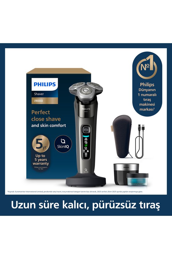 Philips i9000 SkinIQ Islak&Kuru Tıraş Makinesi 360 başlıklar Şarj Standı Çanta X9002/30