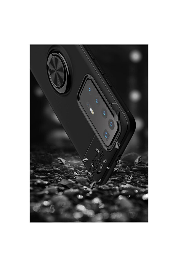 Evi̇mdeyokyok Huawei̇ P40 Pro Kılıf Range Yüzüklü Si̇li̇kon - Si̇yah-Mavi̇