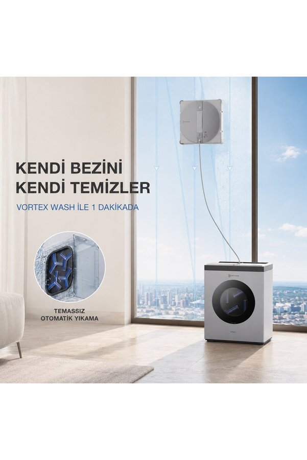 Ecovacs Akıllı Cam Temizleme Robotu Otomatik Bez Yıkamalı Çok İşlevli İstasyon 10.000 Pa Emiş Üçlü Sprey