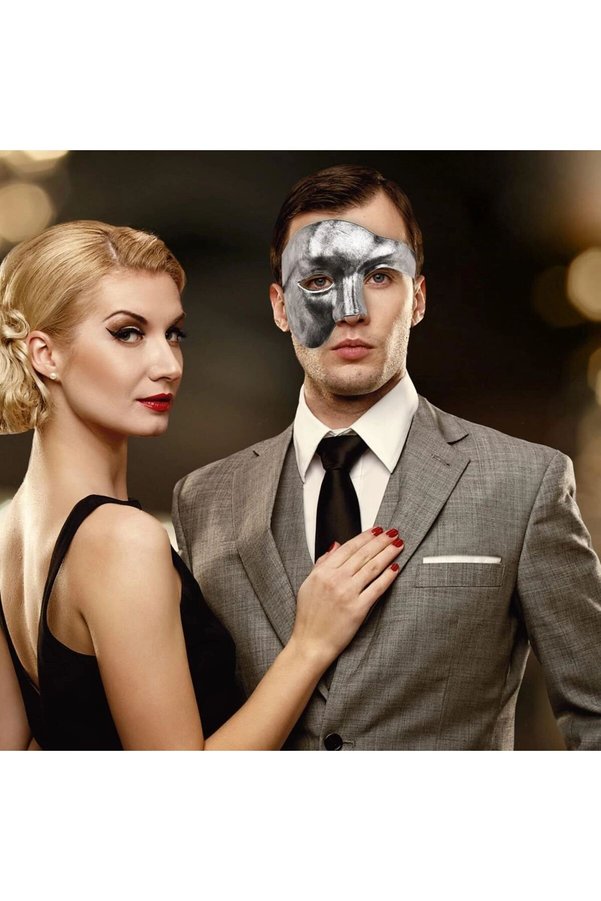 Ethab Ticaret Glb-Stl41414 Antik Eskitme Gümüş Erkek Yarım Maske - Phantom Parti Balo Maskesi