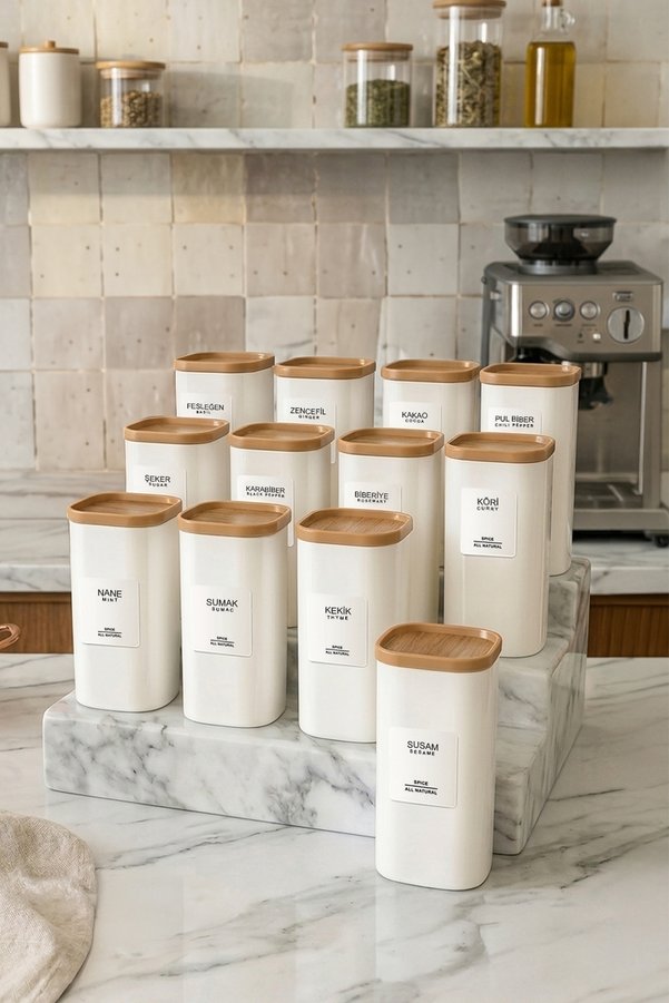 Kitchen Life 12'li Ahşap Görünümlü Etiketli Sızdırmaz Kapaklı Baharatlık Seti 350 ml