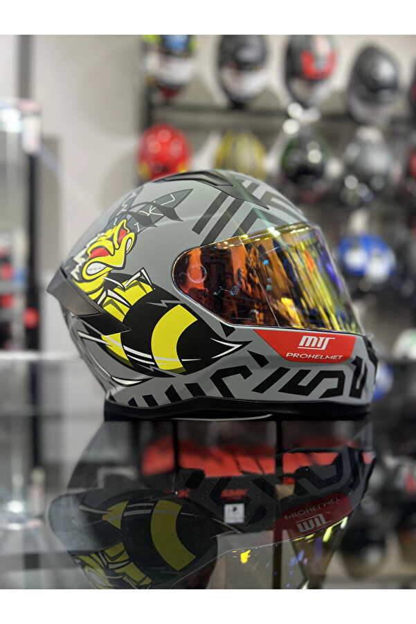 MTS 910 Mat Arı Desen Kapalı Kask Gold Vizörlü