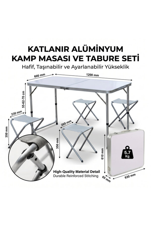 Evi̇mdeyokyok Katlanabi̇li̇r Alümi̇nyum Kamp Masası Ve 4 Lü Tabure Seti̇