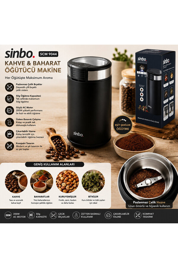 Go İthalat Kahve - Baharat Öğütücü Maki̇ne 2 Bıçaklı Çeli̇k Öğütme Haznesi̇ 50Gr Öğütme Ac Motor=200W Scm-9044 ()