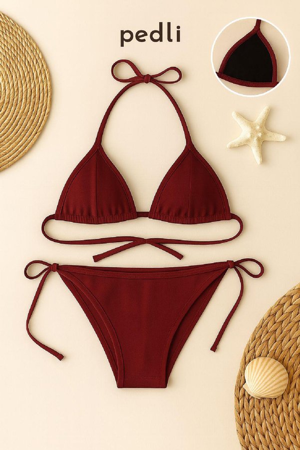 Ethab Giyim Kadın Bordo Yandan Ve Boyundan Bağlamalı Bikini Mayo Takımı - Glst6141-6491