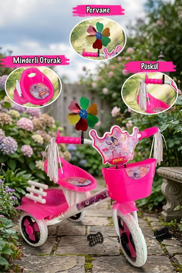 Fiesta Pembe 3 Tekerli Yumuşak Minderli Pervaneli Püsküllü Çocuk Bisikleti 2026 Yeni Sezon