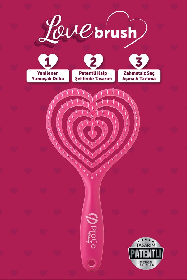 PROCO Beauty Love Saç Fırçası - 3D Esnek Kalp Tasarımlı