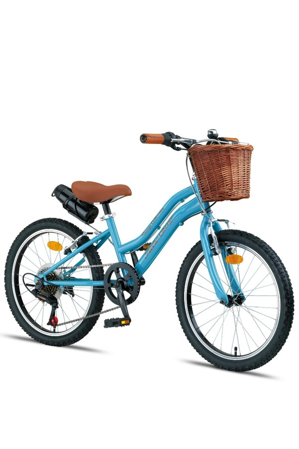 Trendbisiklet Retro Classic 20 Jant Shimano 6 Vitesli Hasır Sepetli Çocuk Bisikleti Mavi