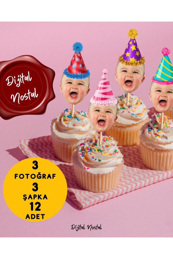 Dijital Nostal Kişiye Özel Cupcake Pasta Dekor Süslemesi 12 Adet Doğum Günü I Bride I Bekarlığa Veda I Etkinlik Süs