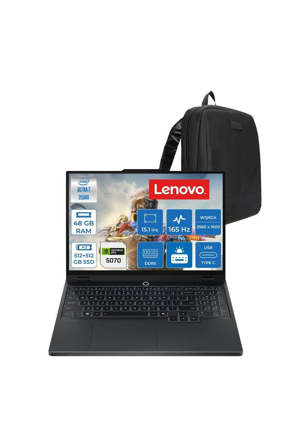 LENOVO Legion 5 15IAX10 Intel Core Ultra 7 255HX Ddr5 48GB 512GB SSD+512GB SSD RTX5070/8GB/115W 15.1" Wqxga OLED 1000NITS 165Hz WINDOWS11PRO Gaming Laptop 83F0008BTRP18+Zettaçanta