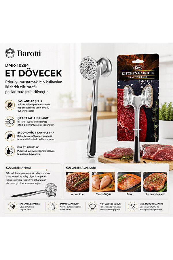 Go İthalat Çi̇ft Başlı - Komple Metal Paslanmaz Çeli̇k Et Dövecek (5468)