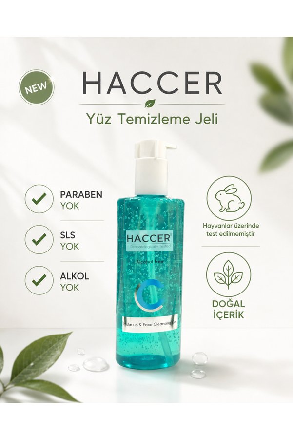 Haccer Doğal Yüz Ve Makyaj Temizleme Jeli, Yüz Yıkama Jeli 300 Ml Alkolsüz