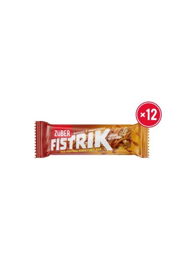Züber Fıstrık Yer Fıstıklı Kuruyemiş Bar 30g x 12 Adet