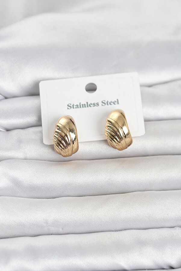 Ethab Gi̇yi̇m 316L Çeli̇k Gold Renk Desenli̇ Yarım Halka Model Kadın Küpe 5886 - Glst1397-5776
