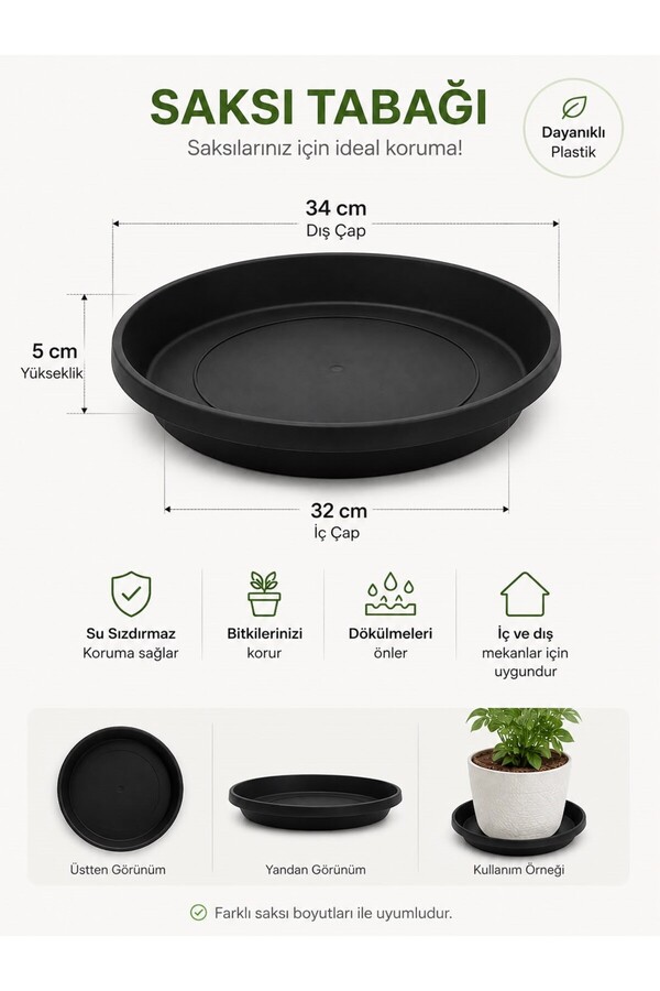 bimbambom Saksı Altlığı Saksı tabağı antresit 34cm Yemlik Mama kabı
