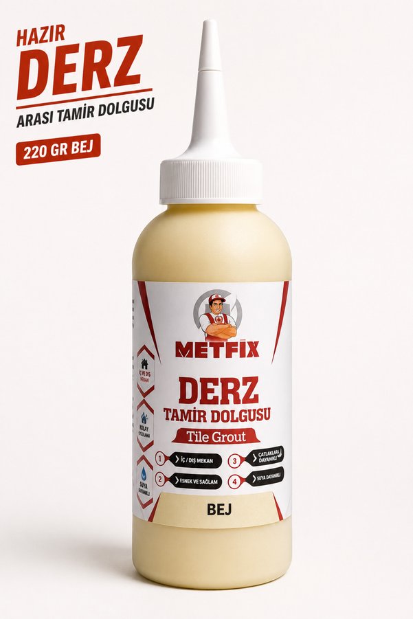 METFİX Bej Renk Hazır Derz Arası Tamir Dolgusu 220 Gr Fayans Seramik Mermer Yenileyici Yenileme Dolgu