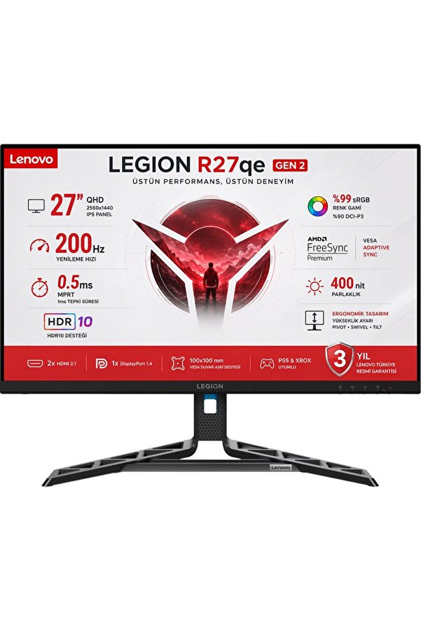 Lenovo Legion R27qe Gen 2 27" 0.5ms Mprt 200Hz IPS 2K QHD Pivot Gaming Monitör 68C7GAC3TK