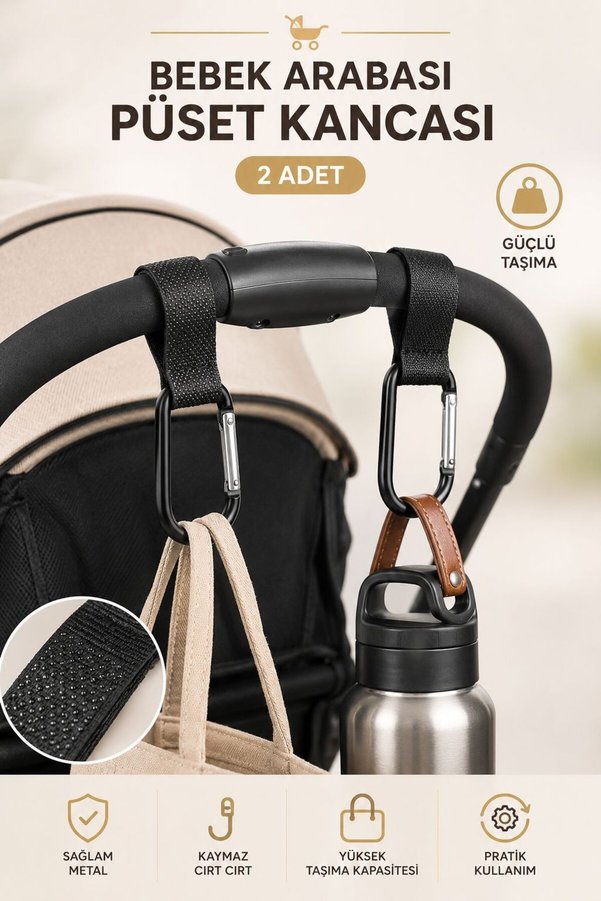 MorBebe Puset Kancası I Bebek Arabası Kancası I Bebek Arabası Askı Apatı I 2 Adet Metal