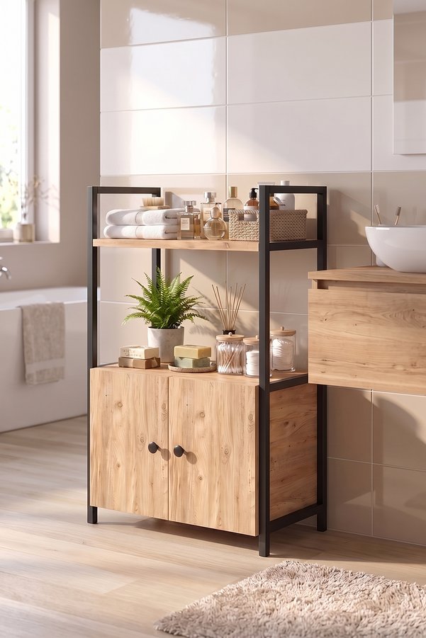 EGEMEV Banyo Düzenleyici banyo mutfak Rafı Banyo Dolabı Çok Amaçlı Dolap 3 Katlı kapaklı Metal raflı çok amaçlı düzenleyici dekoratif