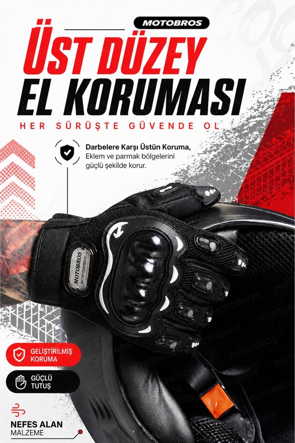 Motobros Motosiklet Eldiveni Motorcu Eldiveni Terletmez Güçlendirilmiş Korumalı Avuç içi Korumalı Dokunmatikli Kaydırmaz EN-3