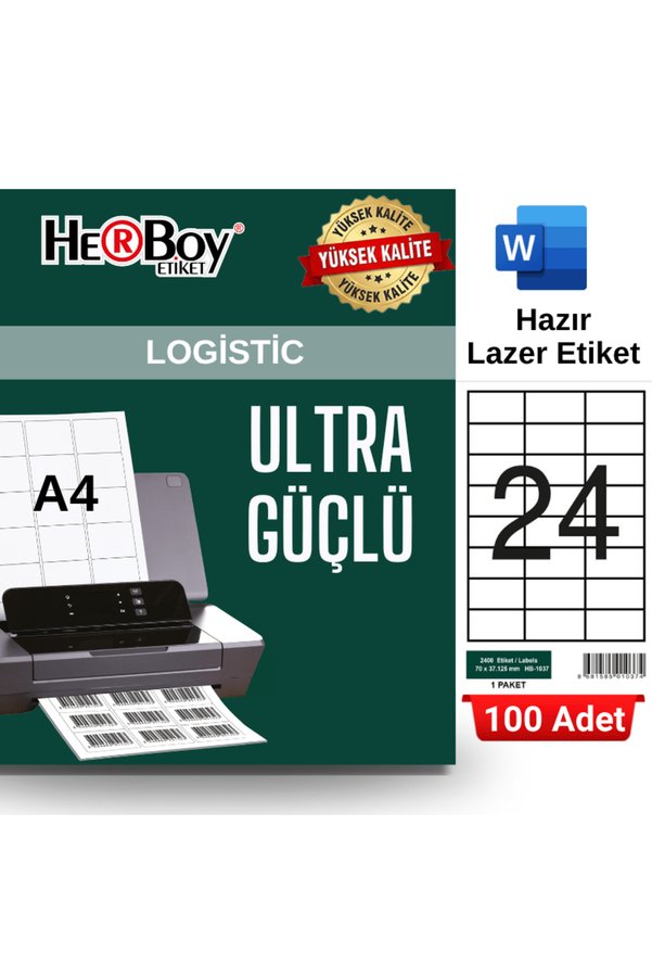 Herboy HB-1037 70 x 37 125 mm A4 Laser Etiket