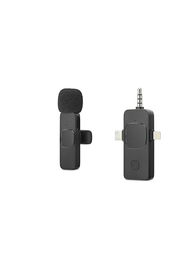 Evi̇mdeyokyok Kablosuz Yaka Mi̇krofonu Type-C Li̇ghtni̇ng 3.5 Mm Si̇yah Hdx2781
