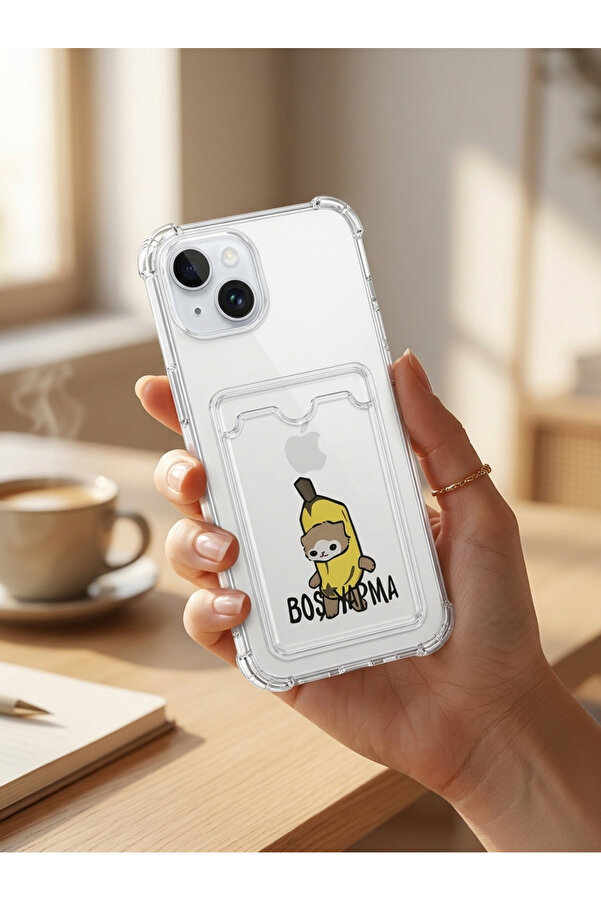 Ethab Gi̇yi̇m İphone 15 Boş Yapma Muz Detaylı Kart Bölmeli̇ Şeffaf Telefon Kılıfı - Glst2897-8521