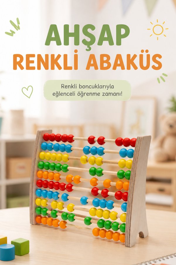 Hopiers Montessori Renkli Ahşap Abaküs / 12 Ay / Eğitici Öğretici Ve Güvenli Çocuk Oyuncağı