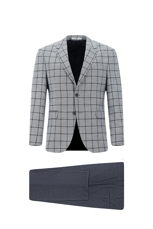 Kiğılı 7 Drop Slim Fit Dar Kesim Kareli Kombinli Takım Elbise