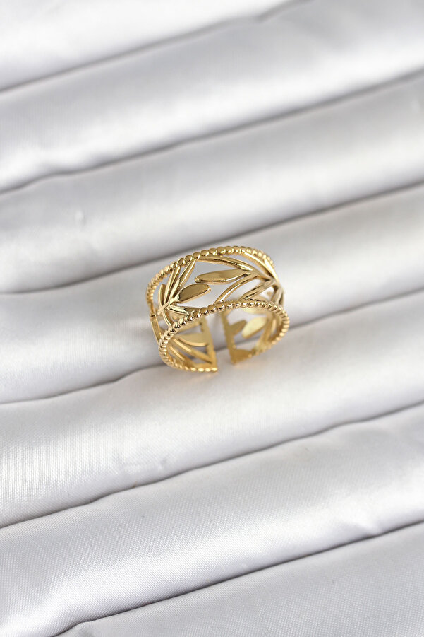 Babuba 316L Çeli̇k Gold Renk Başak Model Kadın Yüzük 5886 - Bbbbbb9743-4304