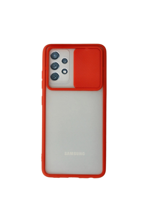 Evimdeyokyok Samsung Galaxy A72 Kılıf Palm Buzlu Kamera Sürgülü Silikon - Kırmızı