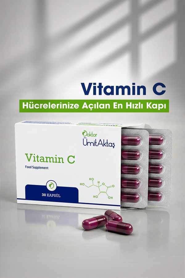Dr. Ümit Aktaş Vitamin C + patentli Pureway+lipozomal+yüksek biyoyararlanım+enterik kapsül