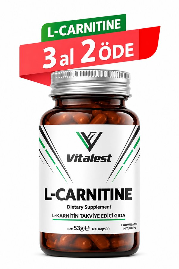 Vitalest L-Carnitine 1500 mg 60 Kapsül | Yeşil Çay Ekstresi + B3 B6 B12 Vitaminli L-Karnitin Takviyesi