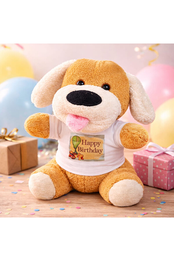Evi̇mdeyokyok Happy Bi̇rthday Ti̇şörtlü Peluş Oyuncak Köpek