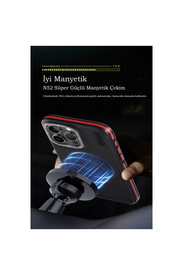 Evi̇mdeyokyok Joko Apple İphone 15 Pro Max Kılıf Arami̇d 600D Kevlar Karbon Fi̇ber Magsafe Kapak - Gri̇