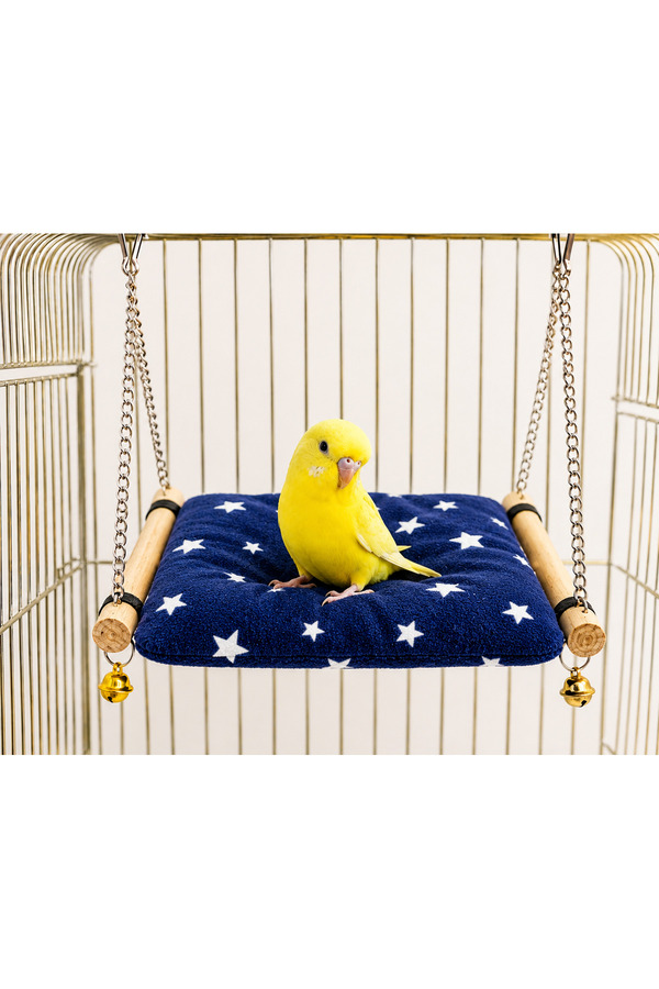 AlyaPetWorld Muhabbet Kuşu Salıncağı Ahşap Kuş Salıncağı Minderli Askılı Kuş Kafes Salıncağı Zilli Kuş Oyuncağı Kuş Yatağı