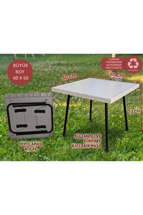 GÖKBAŞLAR 60×60 Cm Beyaz Katlanır Masa – Balkon Bahçe Kamp & Piknik Masası – Hafif Taşınabilir