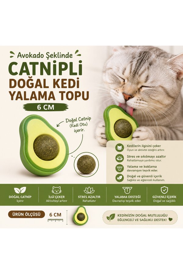 Ethab Ticaret Avokado Şeklinde Catnipli Doğal Kedi Yalama Topu 6 Cm