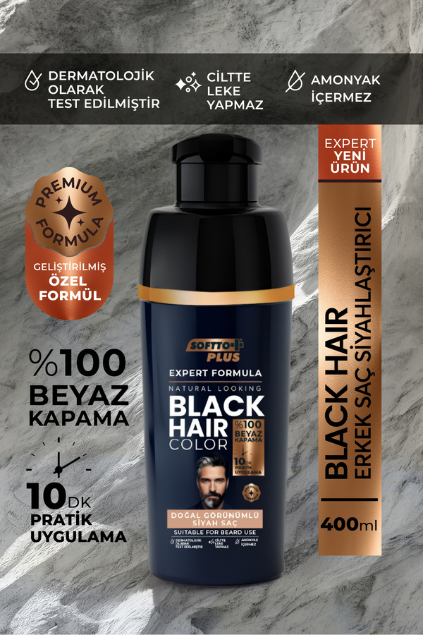 Softto Plus Expert Men Black Hair Color – Siyah 10 dakikada Etkili / Geliştirilmiş Formül / Doğal Görünüm