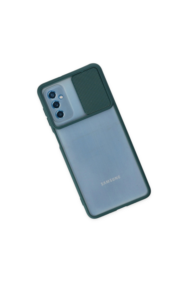 Evi̇mdeyokyok Samsung Galaxy M52 5G Kılıf Palm Buzlu Kamera Sürgülü Si̇li̇kon - Yeşi̇l