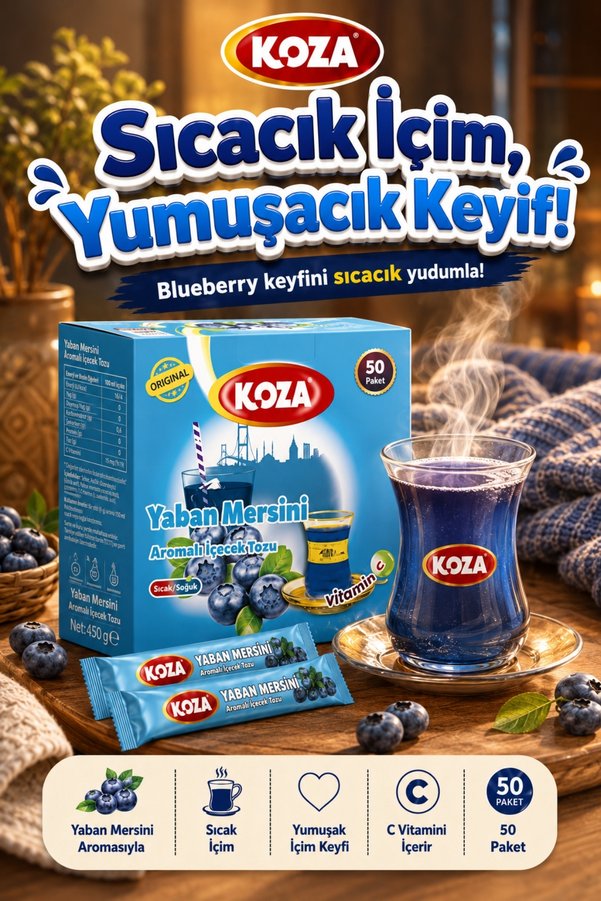 Koza Gurmelerin Seçimi C Vitaminli Yaban Mersini Oralet Çayı Zengin Aromalı Tek İçimlik Pratik Lezzet Hazır Blueberry Kış Meyve Çayı Sertifikalı Zahmetsiz Keyif Premium Oralet Yaban Mersinli Çay - 50 Stick