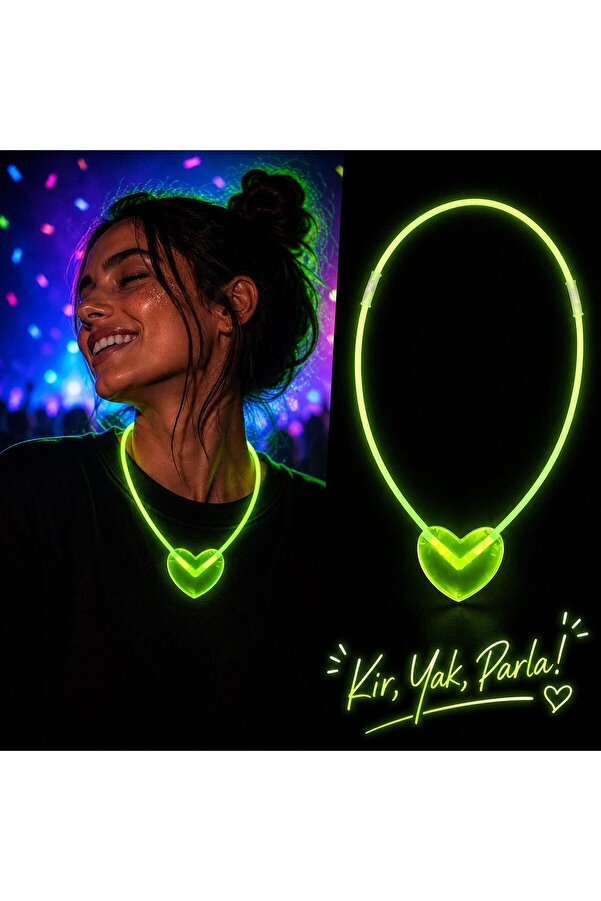 Evi̇mdeyokyok Neon Işıklı Fosforlu Kalp Parti̇ Kolyesi̇ Yeşi̇l Renk