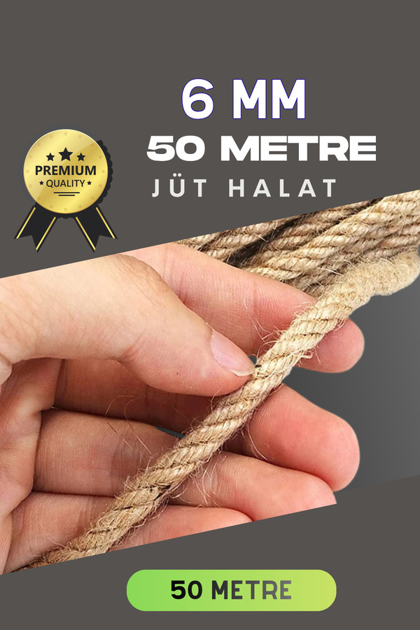 Evi̇mdeyokyok 6 Mm 50 Metre Jüt Halat Dekorati̇f Hasır İp Urgan Süs