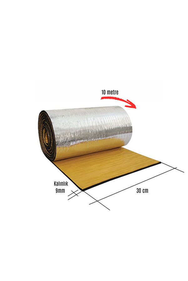 Evi̇mdeyokyok Kauçuk Bant Oto Ses Yalıtımı 9Mm Alümi̇nyum Folyolu 30 Cm X 10 Metre