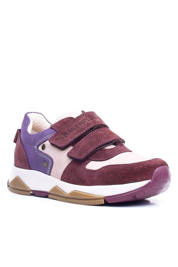 Ortopedi̇kal 3880 Rakerplus Haki̇ki̇ Deri̇ Bordo Pembe Mor Çocuk Sneakers Spor Ayakkabı Cırtlı