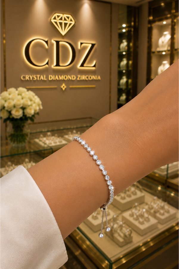 Crystal Diamond Zirconia Kaliteli garanti sertifikalı 0.15 karat asansörlü süzme su yolu bileklik