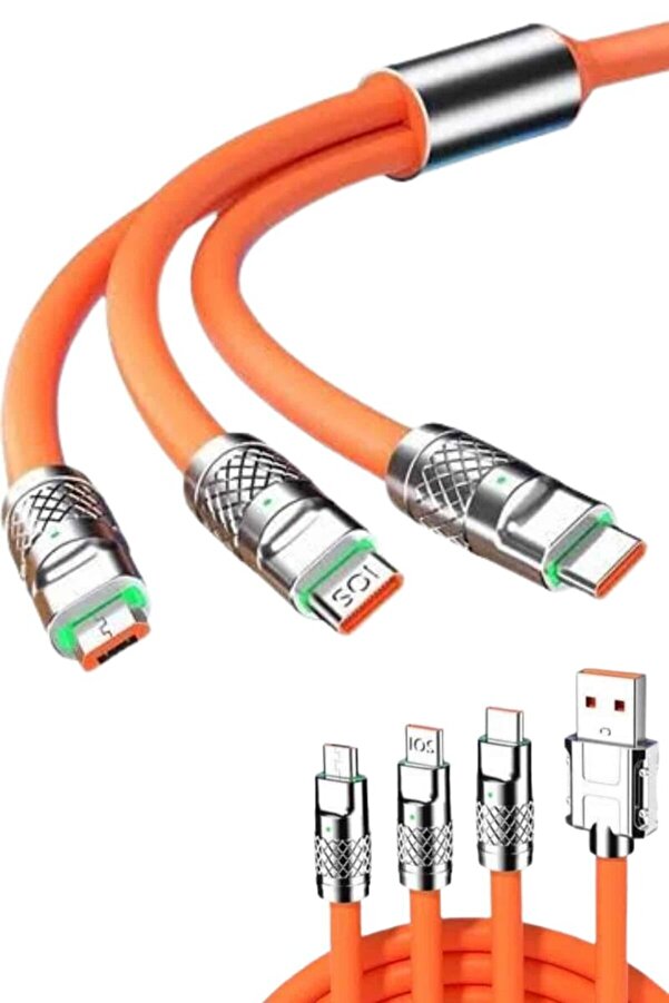 Ethab Gi̇yi̇m 120W 3 İn 1 Uyumlu Si̇li̇kon Şarj Kablosu Hızlı Şarj Kablosu - Glst1279-3987