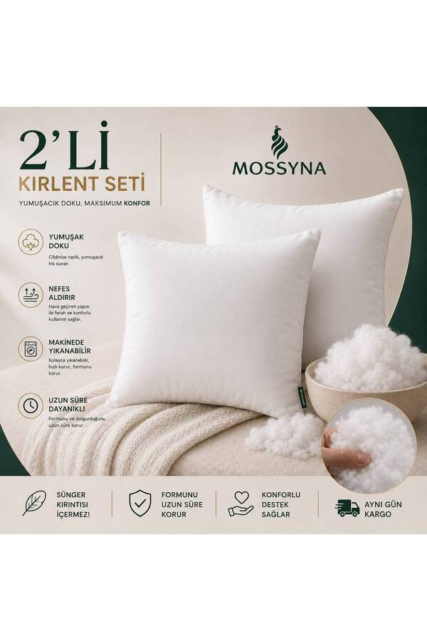 Mossyna 2'li Ultra Dolgun Kırlent İç Yastık Boncuk Silikon Farklı Ebatlar Seçenekli Ve Yıkanabilir
